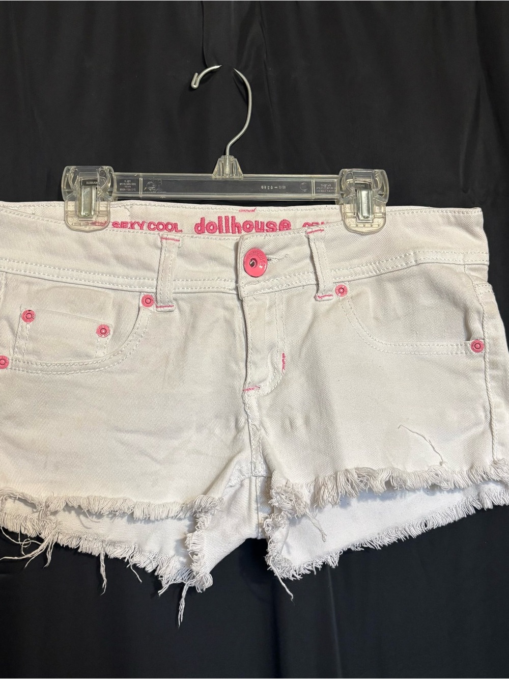 Dollhouse size 5 White Frayed Denim Shorts with Pink Accent - stained
